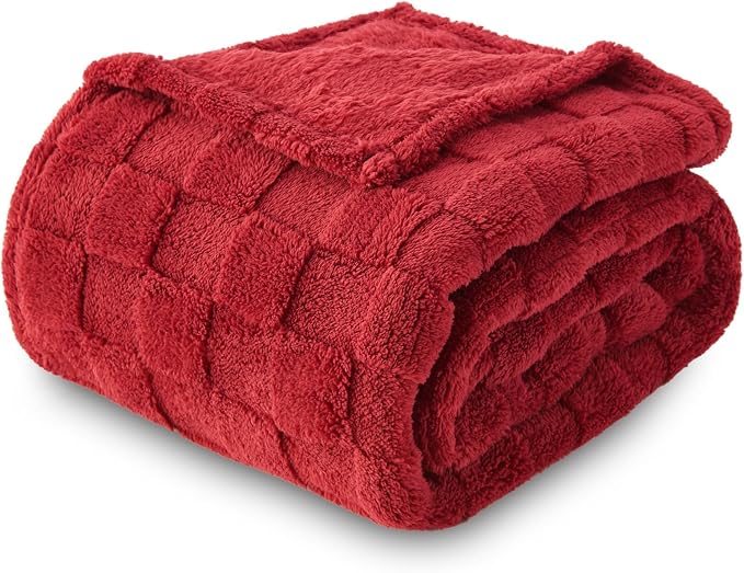 NEWCOSPLAY 3D Checkered Flannel Twin Blanket, Red Checkered, 60"x80" | Super Soft Cute Lightweight Decorative Premium Silky Fleece Blanket for Couch Sofa Bed, Gift for Women Men, All Season Use