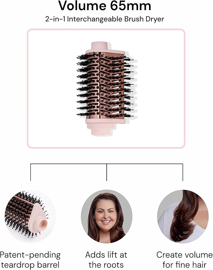 L'ANGE HAIR Multi-Volume Dryer Brush Attachment | Titanium Blow Dryer Brush Barrel for Volumizing & Styling | Tool Sold Separately | Attachment - Black - Teardrop 65mm