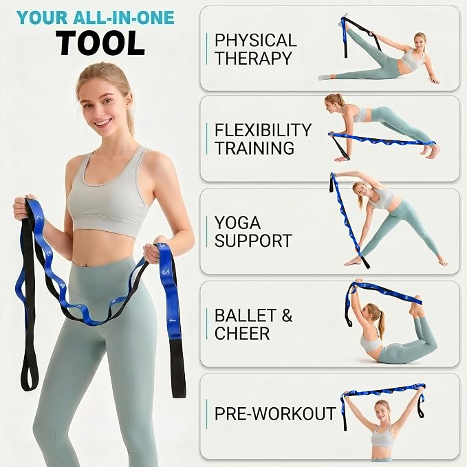 Acozycoo Stretching Strap with Loops for Physical Therapy,Yoga Strap for Stretching,Home Workout,Pilate & Flexibility Training,Non-Elastic Exercise Stretch Band for Hamstring,Leg Stretcher Belt,Flexibility Fascia