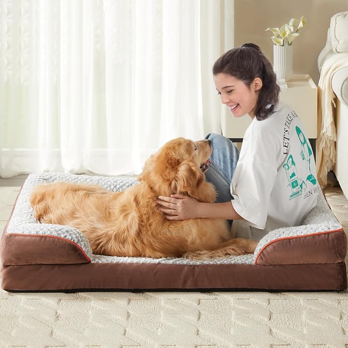 LEXTRO Orthopedic Dog Bed for Medium Dogs, Comfy Sleeping Dog Sofa Bed | Comfy Sleeping Dog Bed with Egg Crate Foam, Dog Sofa with Removable Cover, Waterproof Lining&Non-Slip Bottom, Gray