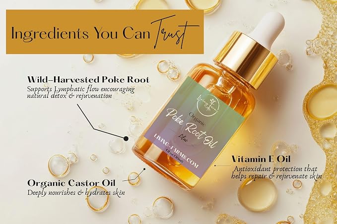 Organic Poke Root Castor Oil | Vegan Lymphatic Support | Cysts, Boils, Fibroids, Swollen Lymph Nodes, Breast & Joint | Natural Deep Tissue Massage | Made in The USA (1oz, Lilac)