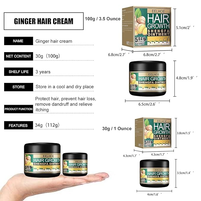 Ginger Hair Growth Cream, Germinal Conditioner, Regrowth Serum - Unisex, For Hair Loss and Thinning(30g/1 OZ sample)
