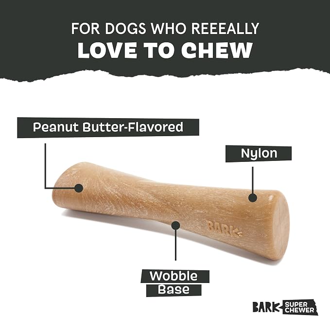 BarkBox Peanut Butter Bone Super Chewer - Toy for Large Dogs | Durable Dog Toy for Aggressive Chewers - Peanut Butter Scented Chew