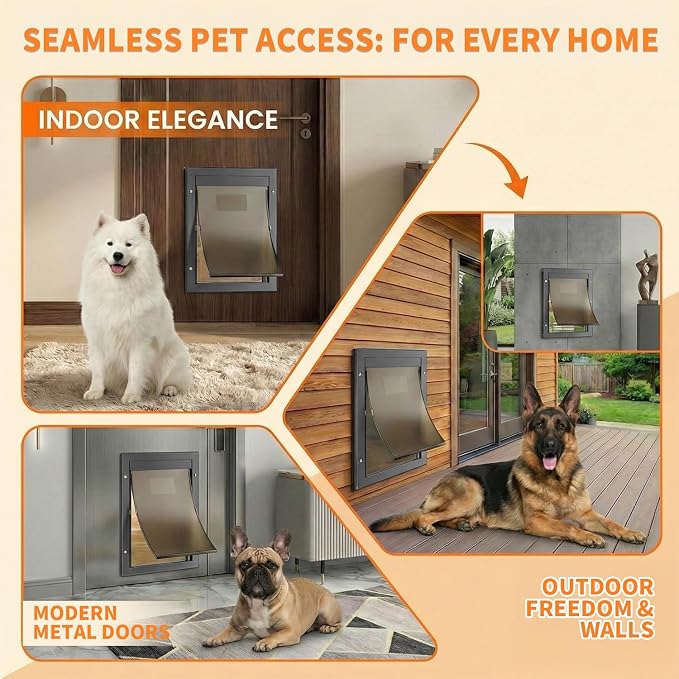 Dog Door for Large Dogs, Large Black Aluminum Frame Pet Door with 2-Way Lock, Easy Install on Interior Door/Screen/Wall, Weatherproof Magnetic Flap