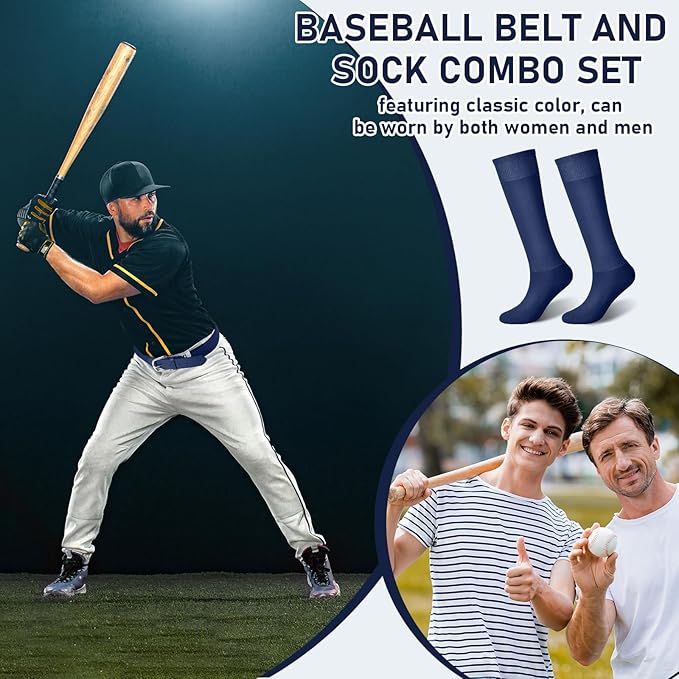 Zhanmai Baseball Belt and Socks Combo Adjustable Softball Socks and Elastic Waist Belt for Youth Boys Girls, Adult