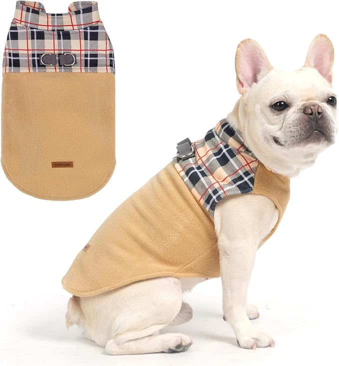 Fleece Dog Sweater - Classic Plaid Dog Jacket, Winter Coat Vest with 2 D-Rings for Leash, Pet Cold Weather Clothes, Sweatershirt for Boys or Girls