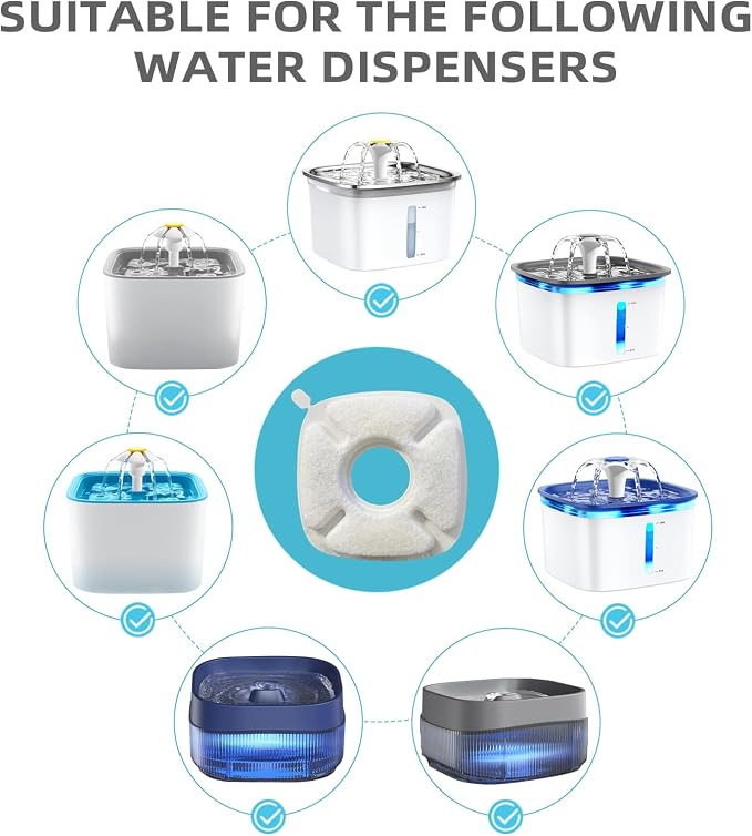 Cat Water Fountain Filter Pet Drinking Fountain Filter, Compatible with 67/95/135/85oz Automatic Pet Dispenser, Triple Filtration Dog Fountain Filter, 16 Pack (16 Carbon Filters+16 Sponge Filters)