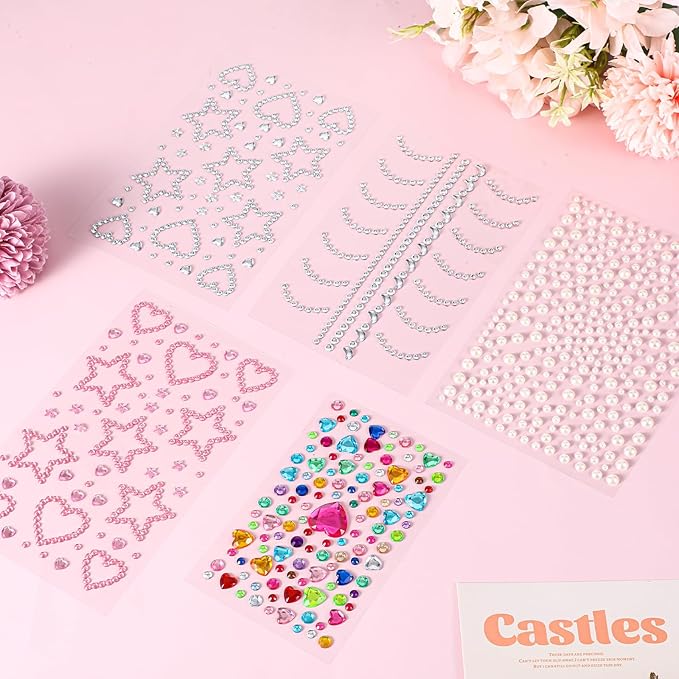 Star Face Stickers Gems for Women, Self Adhesive Face Rhinestones Hair GemsHeart Star Moon Shape Accessories with Tweezers for Makeup Body Hair Decor Festival Craft