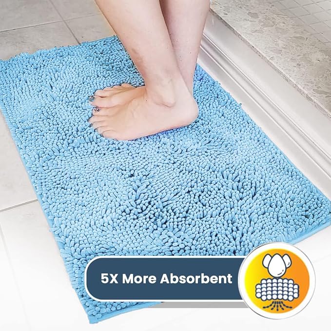 Muddy Mat® | Super Water Absorbent Door Mat Indoor, Microfiber Quick Dry Chenille Entryway Rug, Slip Resistant Front Door Mat, Indoor Mats for Entryway, Machine Washable Pet Rug, Sky Blue 20" x 48"