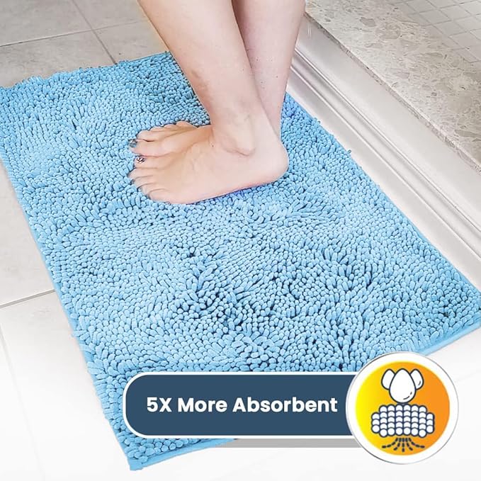 Muddy Mat® | Super Water Absorbent Door Mat Indoor, Microfiber Quick Dry Chenille Entryway Rug, Slip Resistant Front Door Mat, Indoor Mats for Entryway, Machine Washable Pet Rug, Sky Blue 24" x 120"