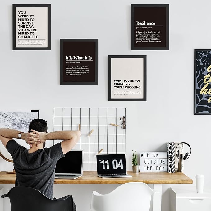 DSHFG Office Decor Motivational Inspirational Wall Art Positive Prints | Motivational Inspirational Wall Decor Trendy Retro Posters for Office Home Decor, Positive Posters Prints 4Pcs 8x10 Unframed
