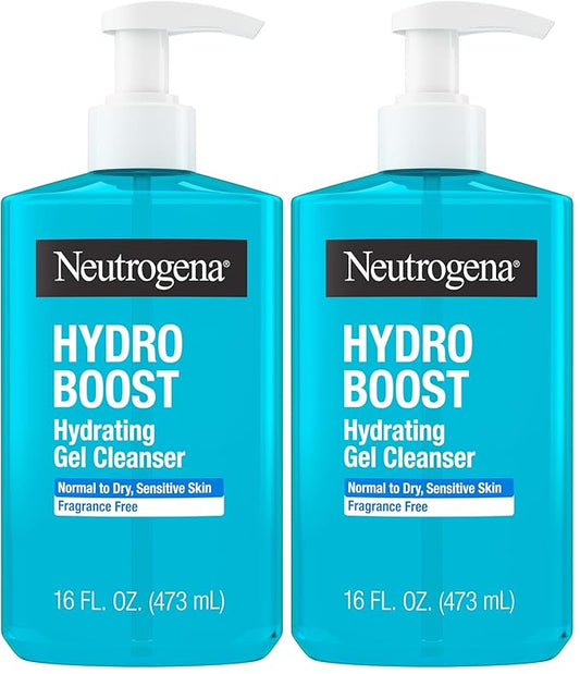 Neutrogena Hydro Boost Face Wash,Fragrance Free,Hydrating Facial Cleanser with Hyaluronic Acid,Daily Foaming Face Wash & Makeup Remover,Hypoallergenic Gel Cleanser,16 fl. oz,(Pack of 2)
