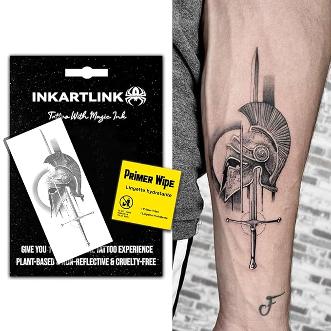INKARTLINK Semi Permanent Tattoo, Creative Men's Party Tattoo, Exquisite and Realistic Design, Interesting Tattoo Experience, Cruelty-free, Non-reflective, Waterproof (Warrior 2)