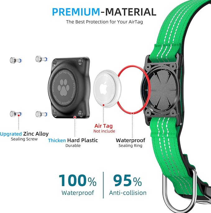 Upgrade Dog Collar with AirTag Holder, IP68 Waterproof, Teal, XS | Built-in Water Resistant AirTag holder, 1000D Nylon, Reflective Stitching for Night Visibility, Soft padding for Comfort