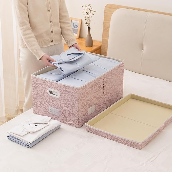 Jumbo Collapsible Storage Cubes with Lids Fabric Decorative Storage Bins Boxes Organizer Baskets with Cover Handles for Bedroom Closet Living Room 23.2x15.7x11.8 Inch 3 Pack