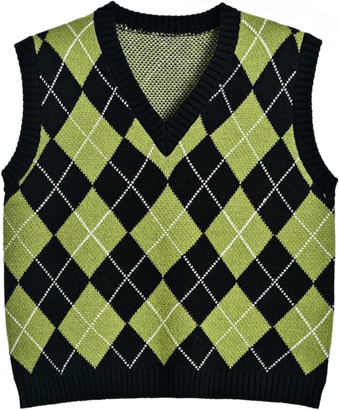 Women's Sweater Vest,Y2K Sleeveless Pattern Preppy Style Knitted Crop Tank Top for Girl