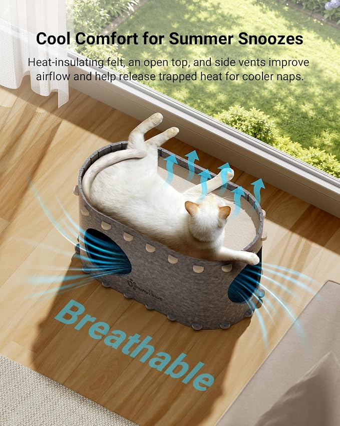 DownyPaws Cat House for Indoor Cats,Peekaboo Cat Bed Cave, Light Gray | Cat Hideaway Enclosed Bed,Cave Hideout Fort,Kitten Cube Castle Hut Tunnel for Cats,Hide Box Bed for Large Cat Up to 22 Lbs