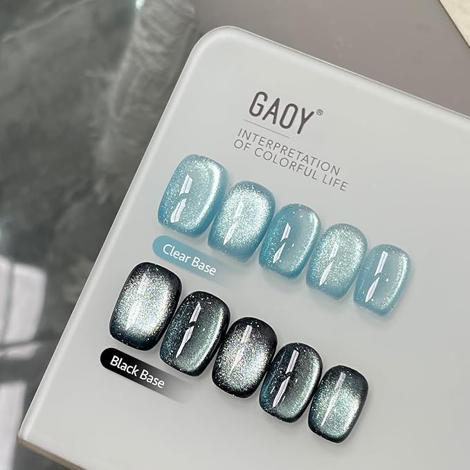GAOY Jelly Blue Cat Eye Gel Nail Polish, 16ml Glitter Holographic Nail Polish with Magnet, Reflective Translucent UV Gel, 3045 Blue Ice