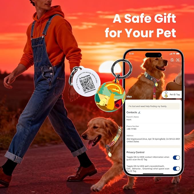 Dog Collar and Leash Set with QR ID Tag, 5 FT Leash, Red, S