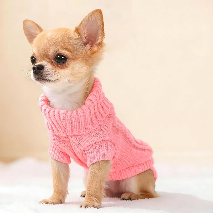 2 Pieces Puppy Sweater Dog Sweater for Small Dogs Winter Warm Dog Knitted Sweater Cute Puppy Clothes for Chihuahua Teacup Yorkie Pet Cat Knitwear Turtleneck Clothes XXS(0.9~2.4lbs)