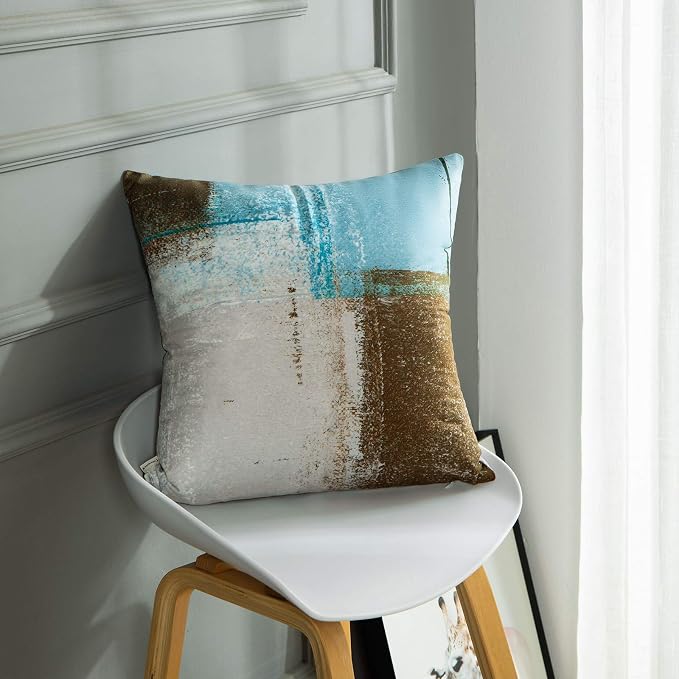Throw Pillow Covers Set of 2, 20 x 20 Inch, Beige Blue Brown | Abstract Modern Art Outdoor Decorative Square Pillow Cases Couch Cushion Case for Couch Bed Sofa Living Room Home Decor
