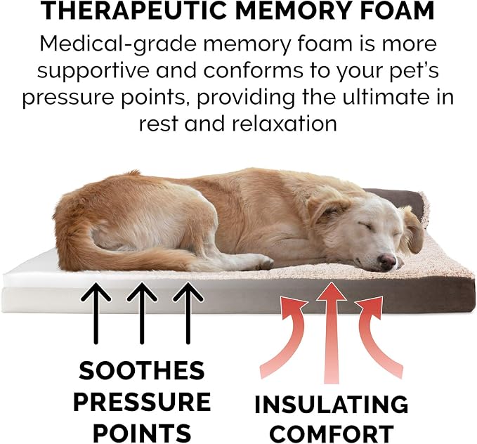 Furhaven Memory Foam Dog Bed for Medium/Small Dogs w/ Removable Bolsters & Washable Cover, For Dogs Up to 35 lbs - Two-Tone Plush Faux Fur & Suede L Shaped Chaise - Espresso, Medium