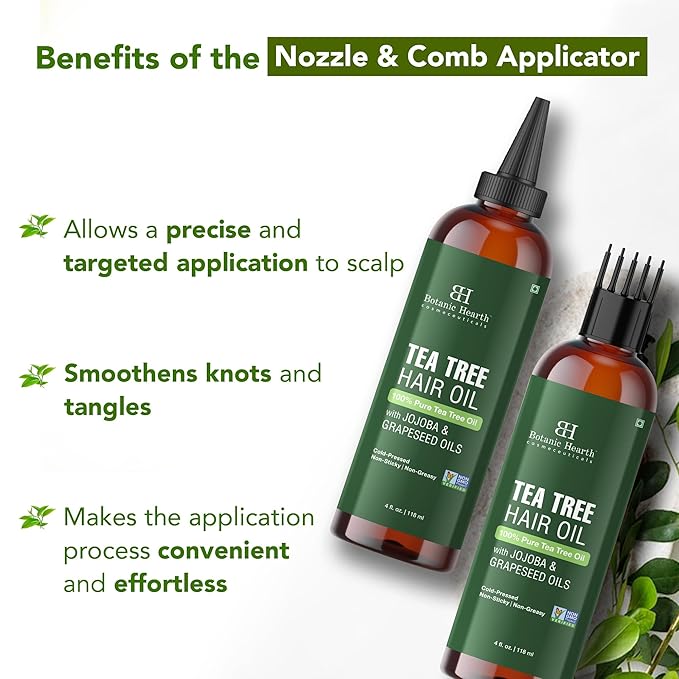 Botanic Hearth Hair Oil for Hair Growth & Hair Treatment Oils | Strengthening Dry, Frizzy, Damaged Hair & Scalp Treatment | All Hair Types | Tea Tree Hair Oil - 4 Fl Oz