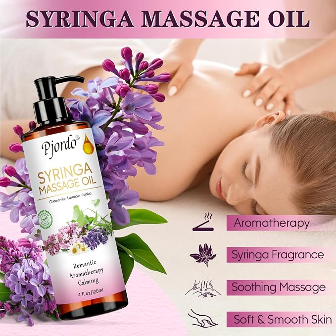 Pjordo 2 Pack Massage Oil for Massage Therapy, Lilac Oil, Lavender Massage Oil for Skin, with Massage Roller Ball, Natural Body Oil for Calming, Aromatic, Soothing, Spa Gift Set for Him Her