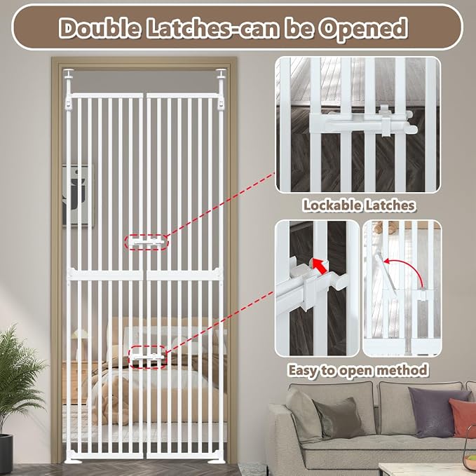 71" High Extra Tall Cat Gate, 34-36 Inch Tall Pet Gates, Auto Close Kitten Safety Gates, Double Pet Door for Doorway, Indoor Pet Barrier, No Drilling, Cats Proof Gate, Kitchen