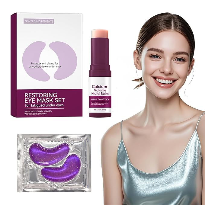 Calcium Multi Balm Stick + Individually Wrapped Hydrogel Under Eye Patches 24pcs (12 Pairs) , 2‑Step Multi‑Area Hydrating Skin Care Set, Smoothing the Look of Fine Lines, Gentle for Sensitive Skin