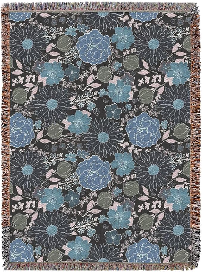 Homesy Boho Floral American Pastoral Southwest Throw Blanket 51"x63" | Southwest Decor,Modern Flower,Sofa Chair Cover,Outdoor Beach Car Tent Travel Camping Use,Tapestry,Reversible and Tassels