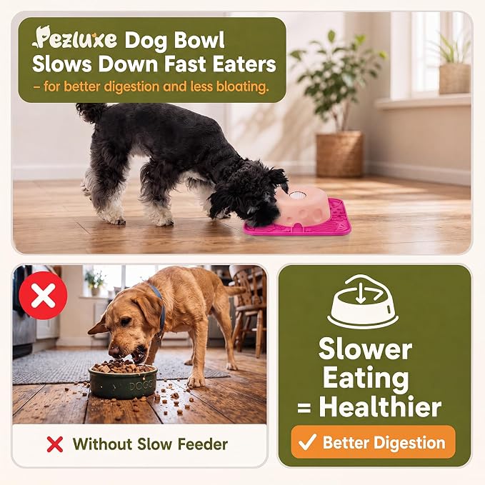 Pezluxe Slow Feeder Dog Bowls & Lick Mat,Dog Licking Bowl with Rolling Ball