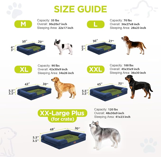 Waterproof Orthopedic Dog Bed for Medium Large Sized Dogs | Memory Foam Pet Bed Sofa with Bolster, Dog Couch with Washable Cover & Non-Slip Bottom, 30x20 Inch, Sapphire blue