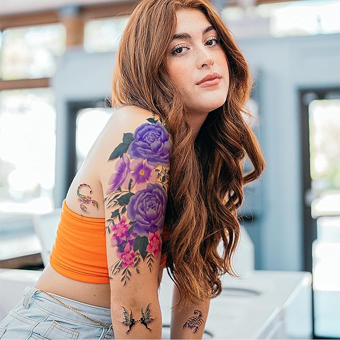 Yazhiji 49 Sheets Temporary Tattoos for Women and Men 3D Extra Large Waterproof Sexy Flowers Fake Tattoo Kits