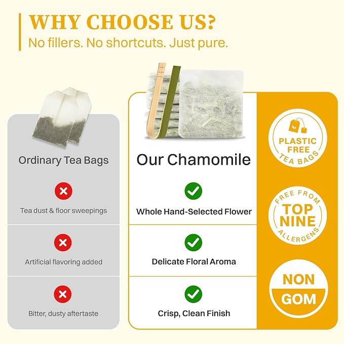 SKMTT Chamomile Tea Bags, 120 Count (2g/bag) - Premium Chamomile Flower Herbal Tea for Relaxation, Caffeine Free & Non-GMO, No Additives