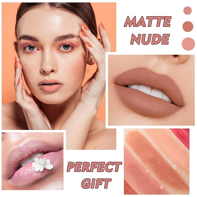 Matte Nude Lipstick Velvet Lip Gloss Non-Fading Non-Sticky Cup Nude Lipstick Matte Lip Stain Long Lasting Waterproof Lipstick for Women Girls Daily Lip Makeup - Milk Tea
