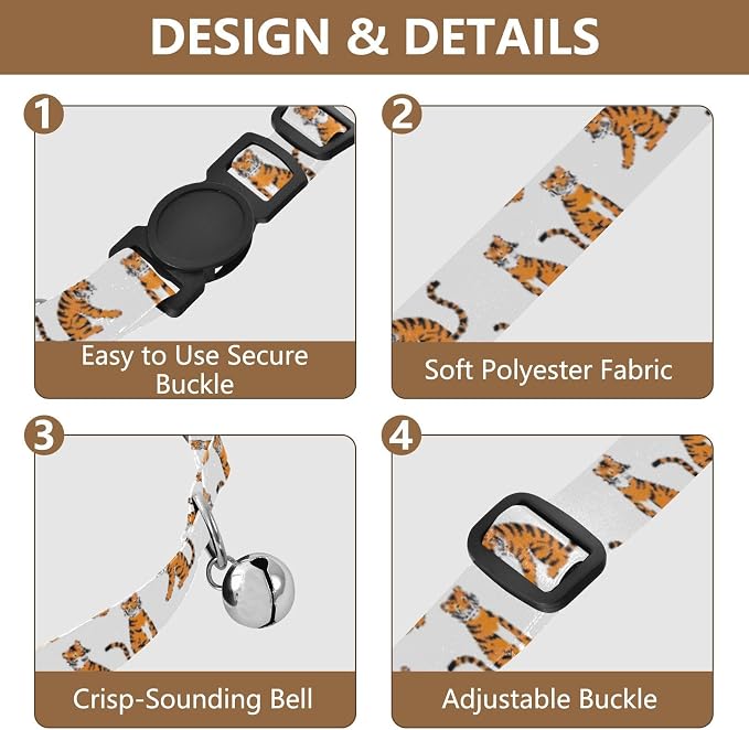 Tigers Pose White Easy to Clean Dog Collar 2 Pack Collars for Puppies