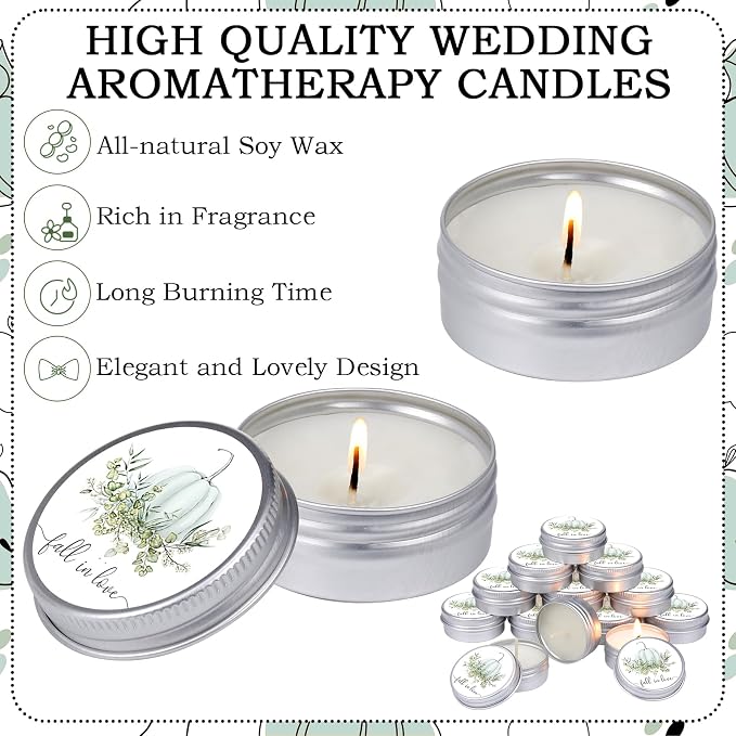 MTLEE 50 Pcs Fall in Love Wedding Candles Gift Favors for Guests 1 oz Blue Pumpkin Lavender Scented Soy Wax Aromatherapy Candle Favors for Fall Bridal Shower Rustic Wedding Party Guests