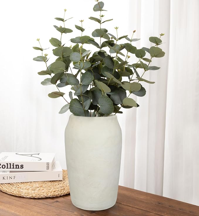 Briful 12'' Large Ceramic Rustic Vases Shabby Vintage Textured, 4.36'' Wide Mouth Pampas Vase for Fake Flowers Branches, Farmhouse Home Décor, Weddings Shelf Table Decor,Beige