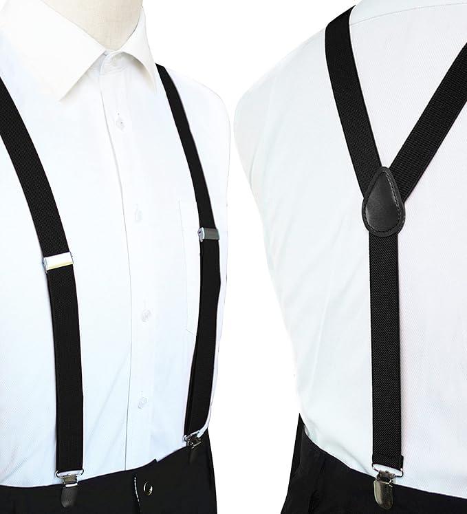 JEMYGINS Solid Color Mens Suspender with 3 Strong Clips Adjustable Braces