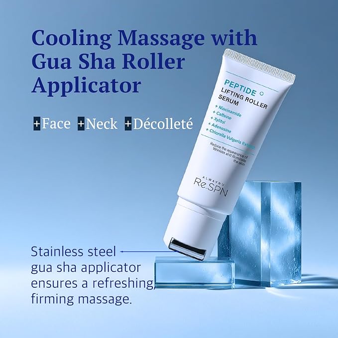 Re.SPN Peptide Lifting Roller Serum – For Wrinkles, Lifting & Pore Tightening on Face & Neck with Gua Sha Applicator, Vegan, Anti-wrinkle Peptide, Niacinamide, K-Beauty (1.69 fl oz)