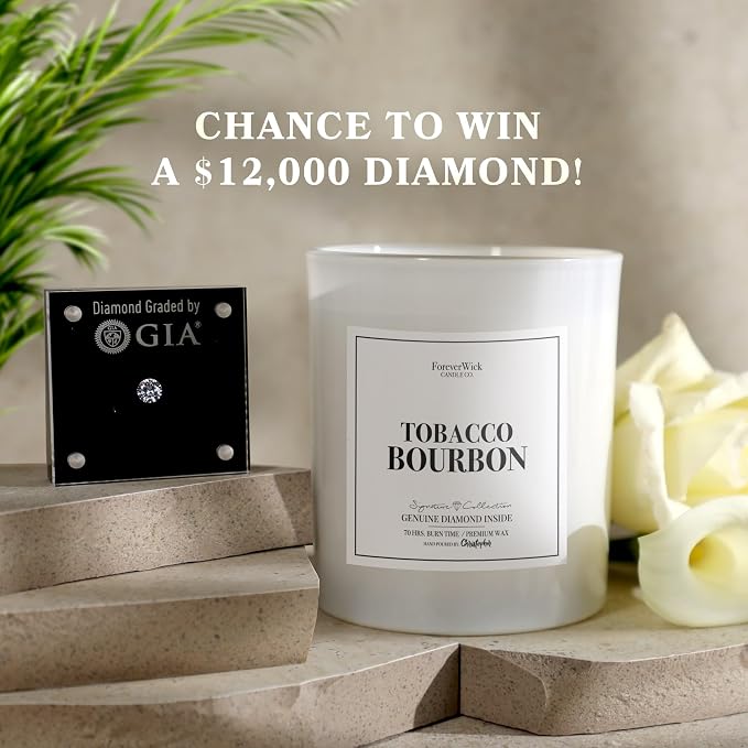 Foreverwick Tobacco Bourbon Diamond Candle | Scented Jar Candle | Premium Natural Soy Wax | Strong Scented Candles for Decor | 14 oz & 70 Hours Burning Time
