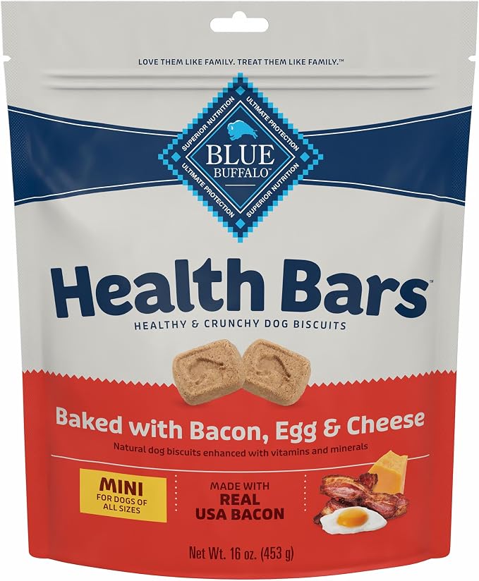 Blue Buffalo Health Bars Bacon Egg & Cheese Mini Dog Biscuits, 16 oz | Smaller Bite, Same Crunch, Oven-Baked, No Chicken By-Product, Corn, Wheat, or Soy