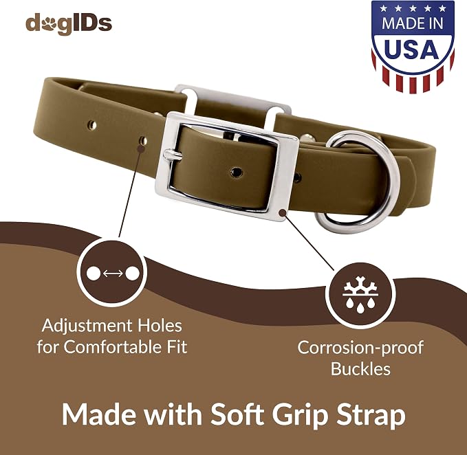 dogIDs Personalized Dog Collar – ScruffTag Custom Waterproof Biothane Dog Collar with Laser-Engraved Name, Durable & Odor-Resistant – USA Made | Sage, 1 in x 18 in (Fits Neck Sizes 16-20 in)