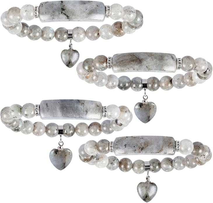 TUMBEELLUWA Healing Stone Bracelet 8mm Beads Chakra Crystal Energy Heart Charm Bracelet Handmade Jewelry for Women