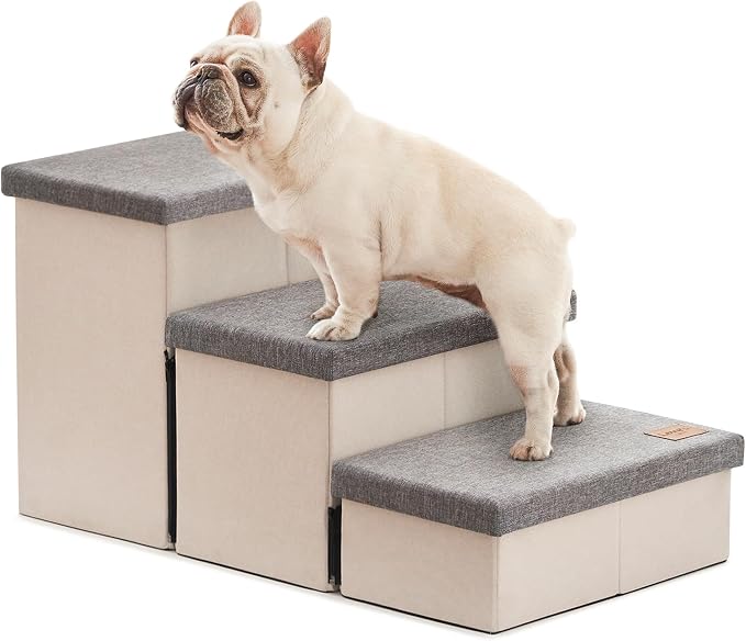 Love's cabin Dog Stairs for High Bed, Foldable Pet Stairs for Small Medium or Large Dogs Puppy with Storage for Bed or Couch, Cat Dog Steps Ramp with Zip up to 200 lbs, Light Grey, 3 Steps