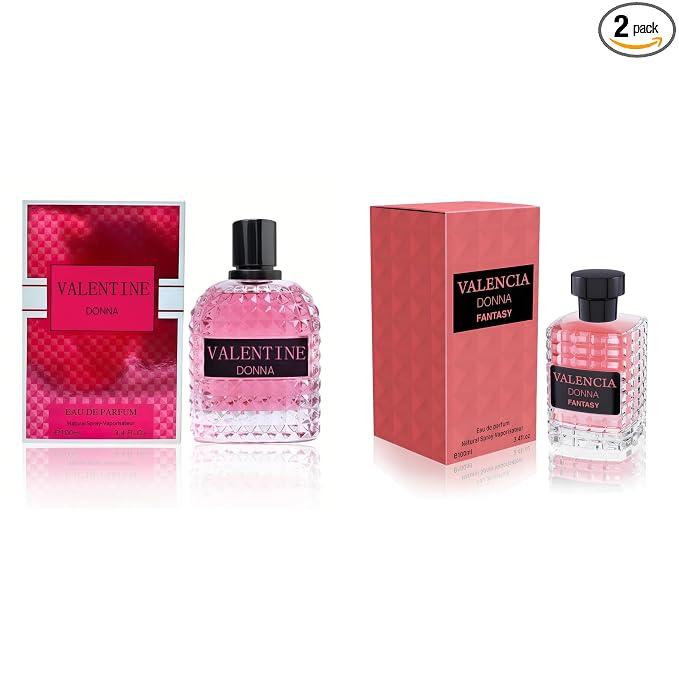 A CENTER Valentine Donna&Valencia Donna Fantasy Perfume Set for Women - Floral Fragrance Gift Set with Floral Fruity Scent| 3.4 Fl Oz Each Eau De Pafume for Office Wear