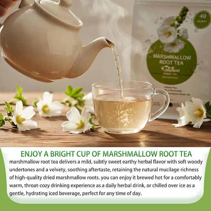 Samcci - Marshmallow Root Tea, 2g x 40 Tea Bags -100% Natural & Pure Dried Cut & Sifted Althaea Officinalis - No Sugar - No Caffeine - No Gluten - Vegan - Support Digestion & Respiratory