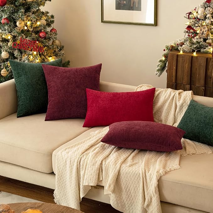 MIULEE Soft Chenille Throw Pillow Covers Burgundy 20x20 Inch Pack of 2 | Modern Home Decor, Classic Decorative Pillows, Solid Dyed Cases, Boho Couch Cushion Covers for Sofa Bed Living Room