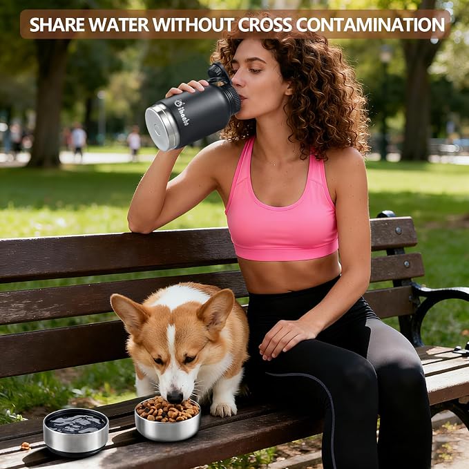 Cibaabo Insulated Dog Water Bottle 32oz Keep Water Cool with 2 Bowls